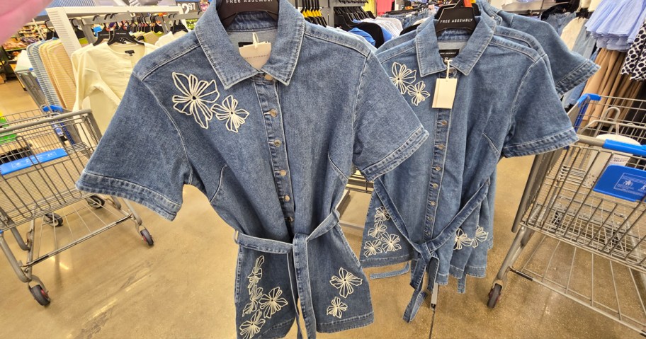 denim dresses with embroidered flowers