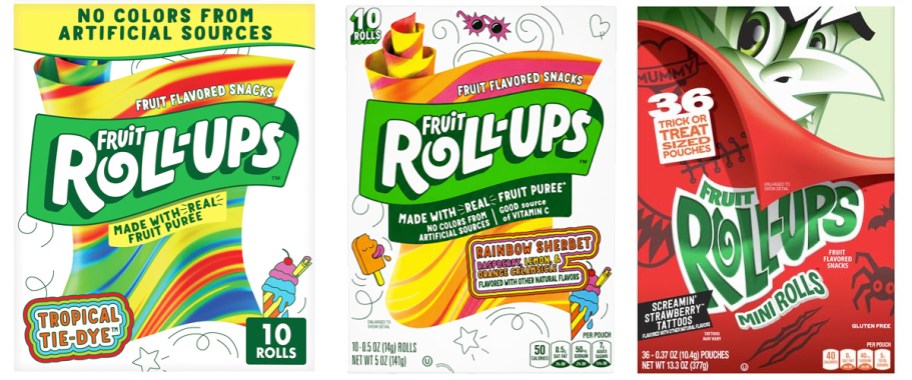 three boxes of Fruit Roll-Ups