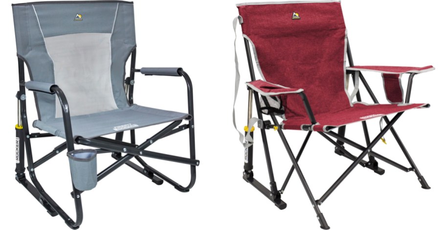 grey and red folding rocker chairs