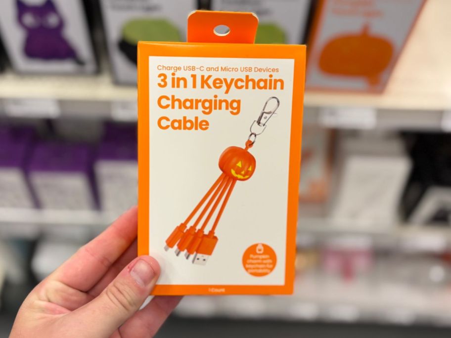 GEMS Figural Keychain Cable Pumpkin in hand in store