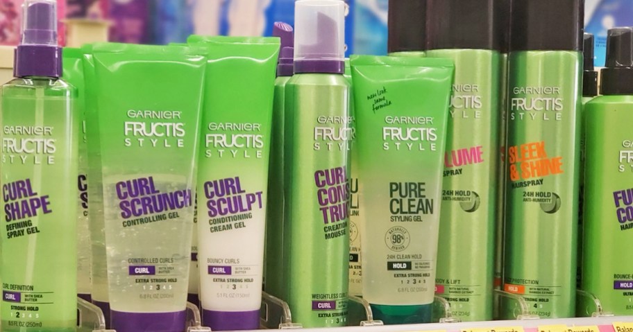 Garnier Fructis hair styling products on store shelf