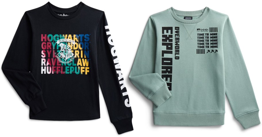 Harry Potter Boys Graphic Tee and Minecraft Boys Graphic Crew Fleece Sweatshirt