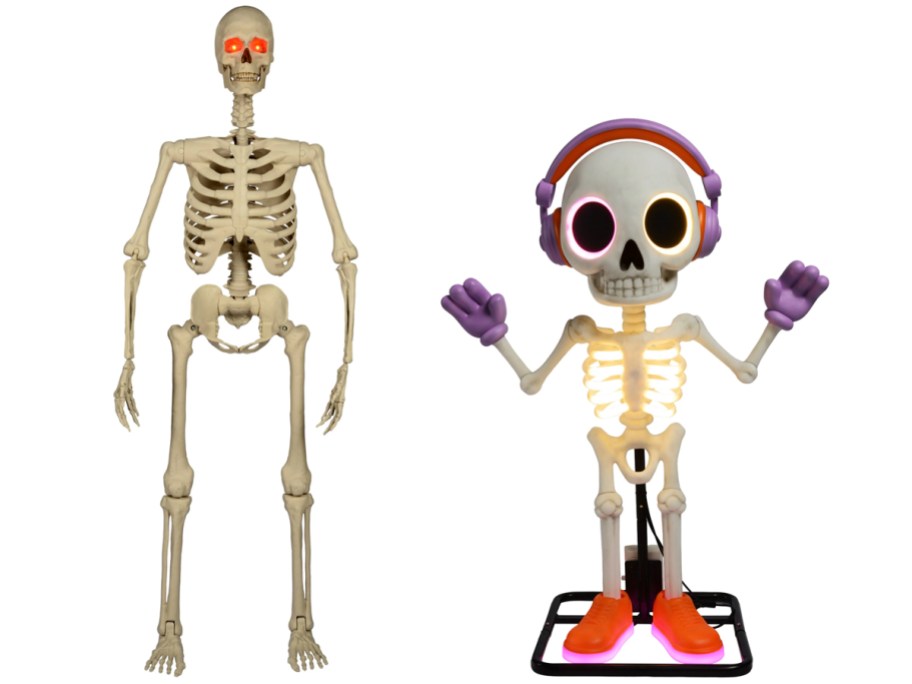 Haunted Living 5′ Ultra-Posable Lighted Skeleton and Haunted Living 3' Lighted Party Skeleton Motion Activated Animatronic