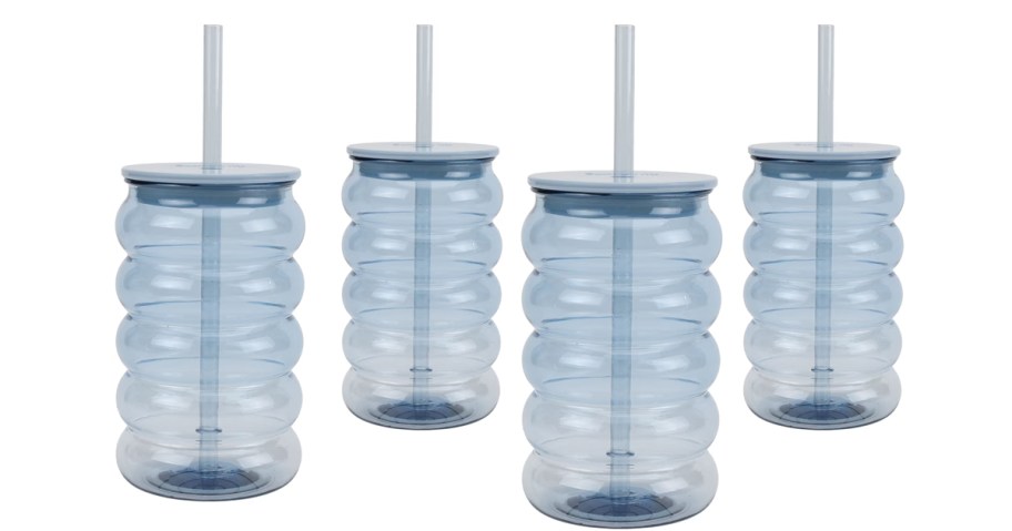 ust Feed Me 18oz Bubble-Ribbed Tumblers with Straws 4-Pack