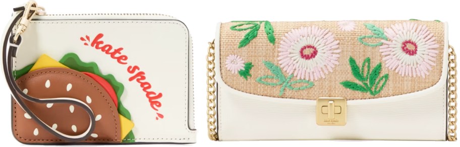 burger wristlet and floral crossbody