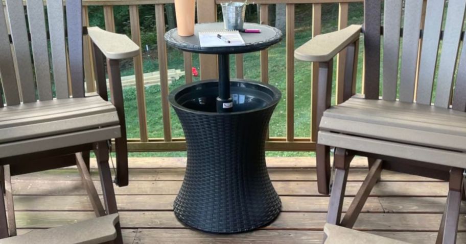 Keter Pacific 7.5-Gallon Outdoor Cooler Table on patio