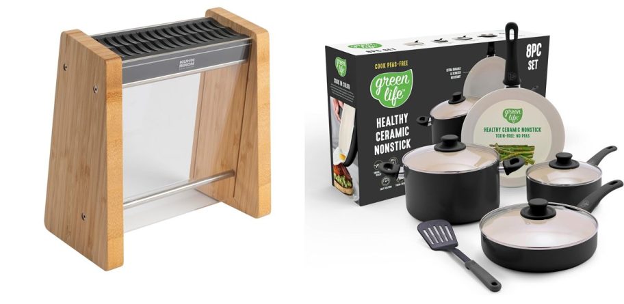 Knife Block and Green Life Pan Set