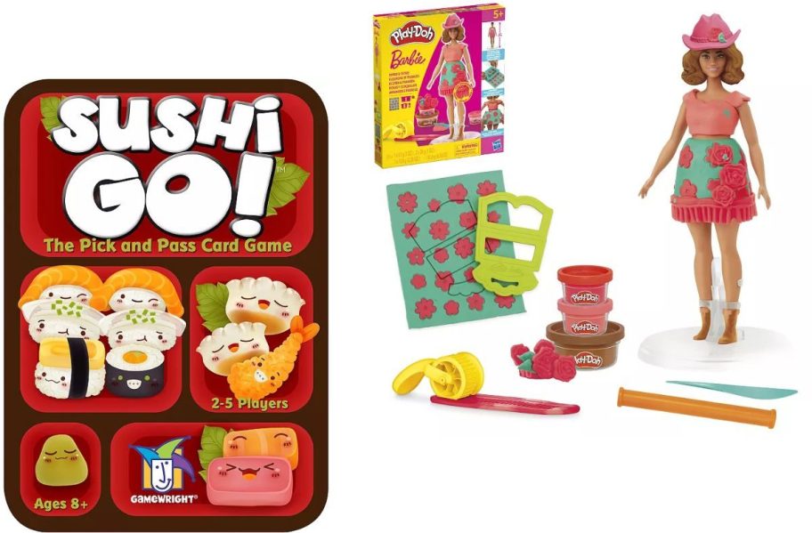 Stock images of Sushi Go Game and Play-Doh Barbie Set