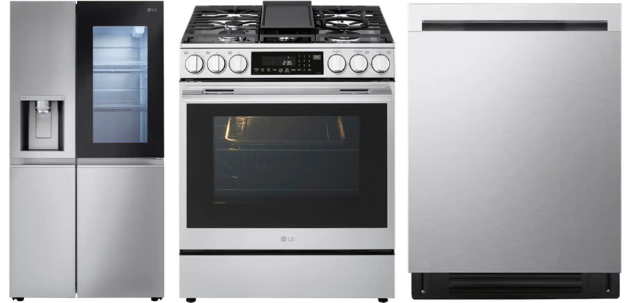 stainless steel fridge, range, and dishwasher