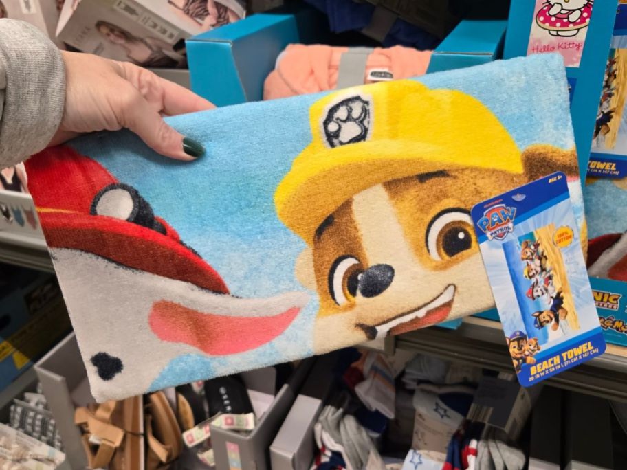 paw patrol towel in hand in store