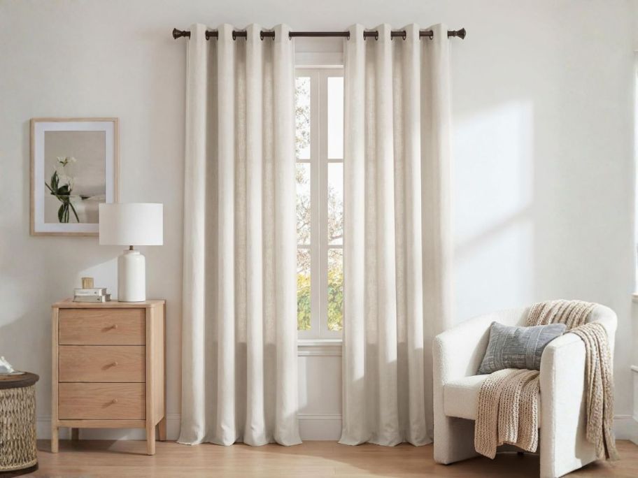 Linen 84" Curtains on window in living room