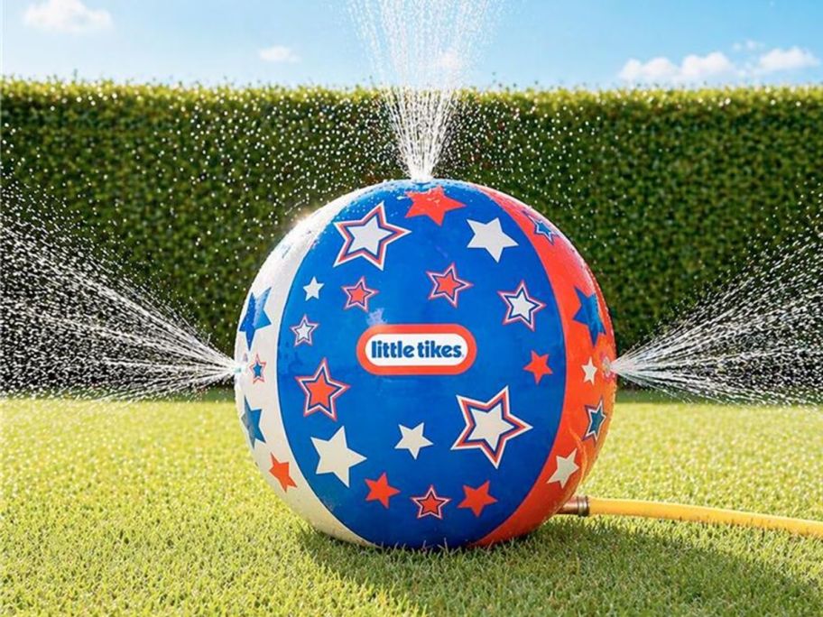 A red white and blue Little Tikes Great Big Sprinkler Ball
