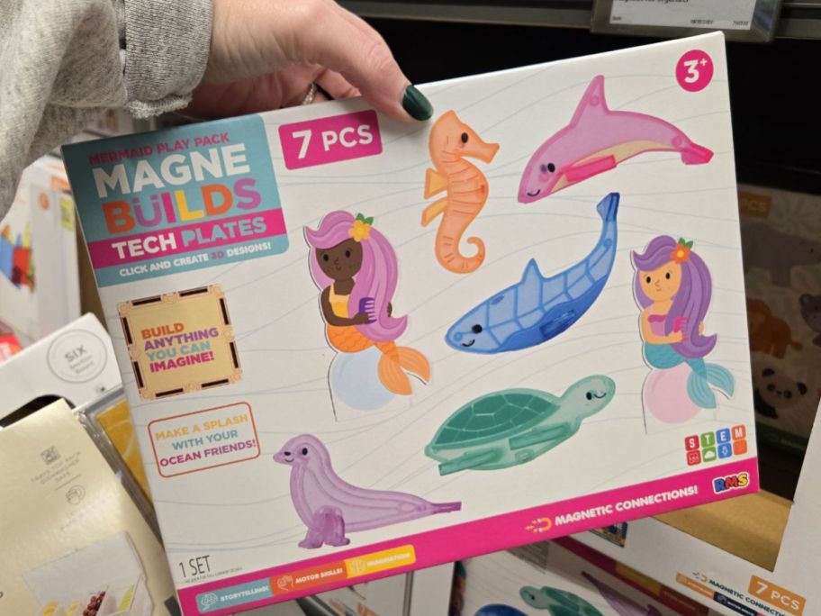 Magne Builds Magnetic Character Set 7-Piece Mermaids in hand in store