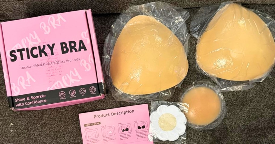 sticky bras and nipple covers with the box they come in