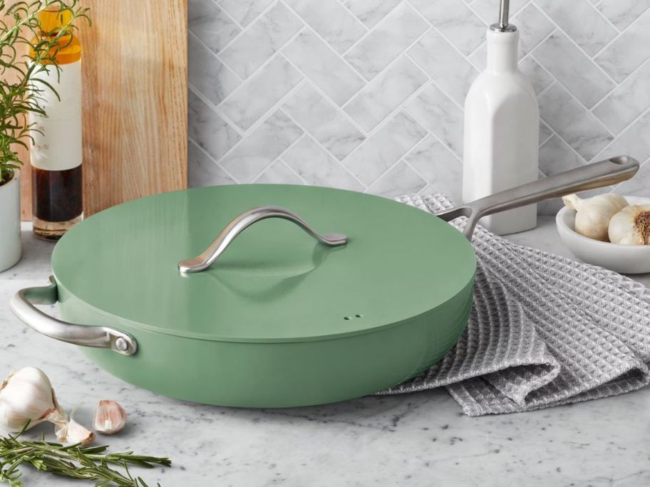 green Member's Mark 5.5-Quart Modern Ceramic Jumbo Cooker on counter