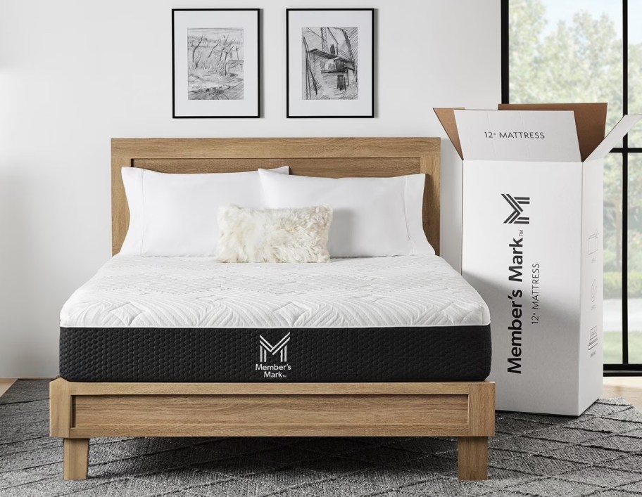 a queen size memory foam mattress on a bed in a bedroom