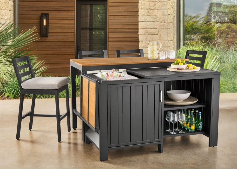an outdoor bar and cooler set
