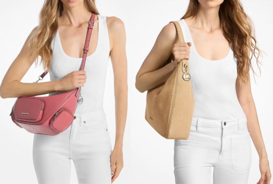 Stock image of two women wearing Michael Kors bags