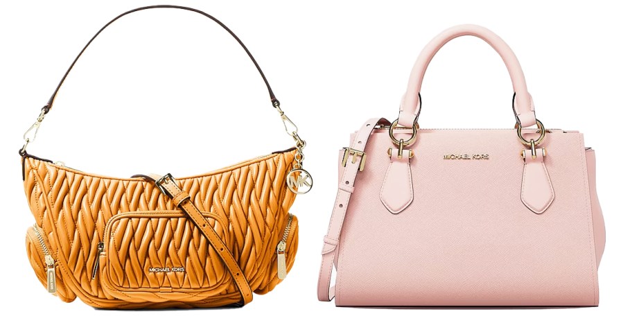 yellow and light pink handbags