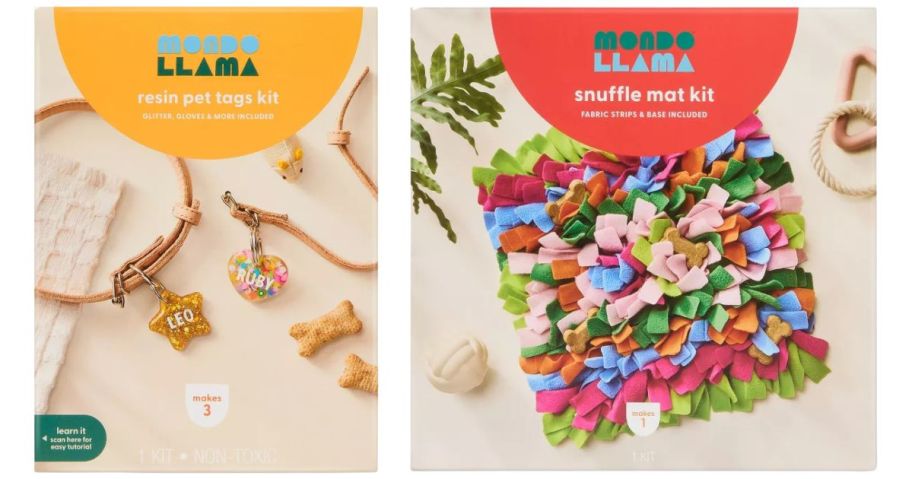 Mondo Llama Resin Pet Tags Craft Activity Kit 3-Pack and Fleece Enrichment Snuffle Mat Activity Kit