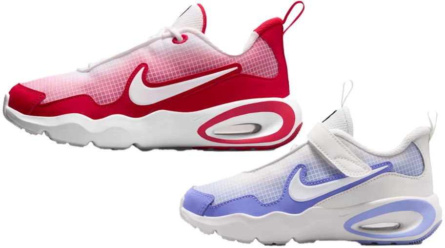 red and blue Nike Air Max shoes