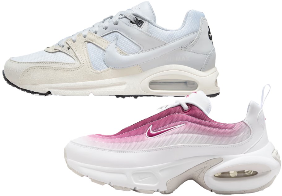 white and red Nike Air Max shoes