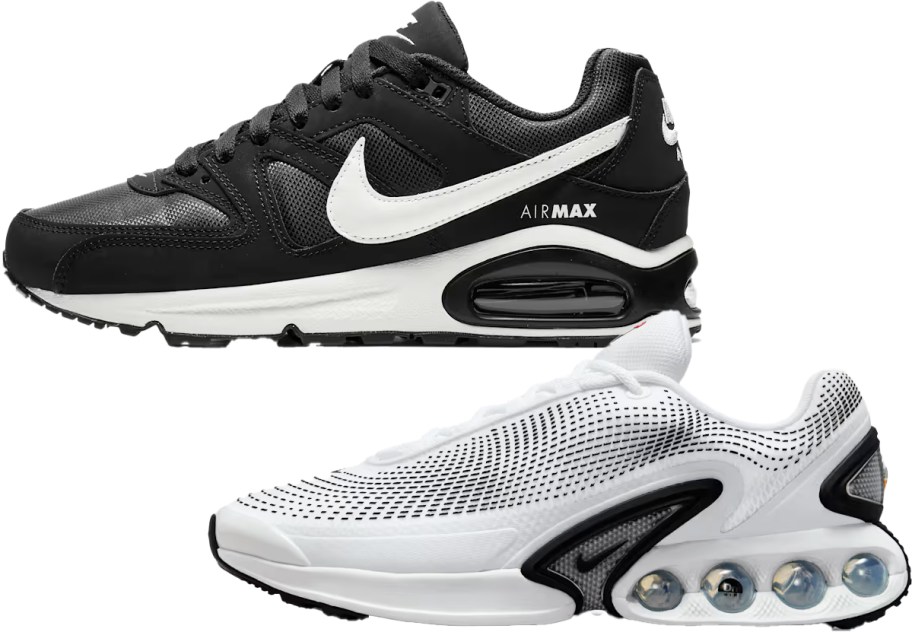 black and white Nike Air Max shoes