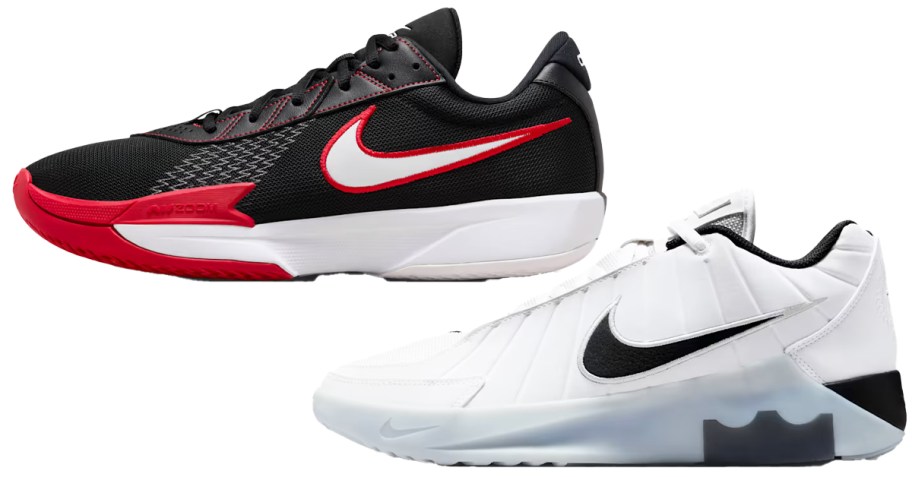 black/red and white/black basketball shoes