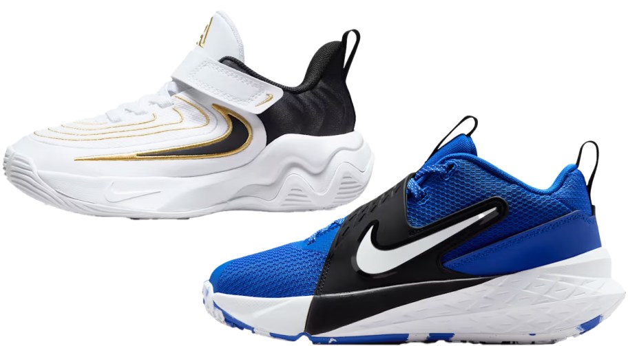 white and blue nike basketball shoes