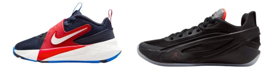 Nike Team Hustle D 12 Little Kids' Shoes and Nike Luka 5 Black Metallic Big Kids' Basketball Shoes