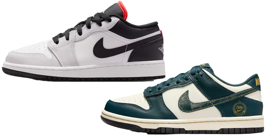 grey/black and white/green nike sneakers