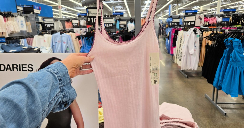 pink no boundaries tank top hanging in walmart store