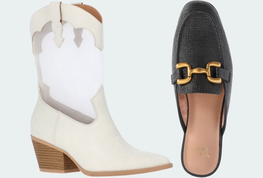 cowboy bootie and block heel mule with buckle