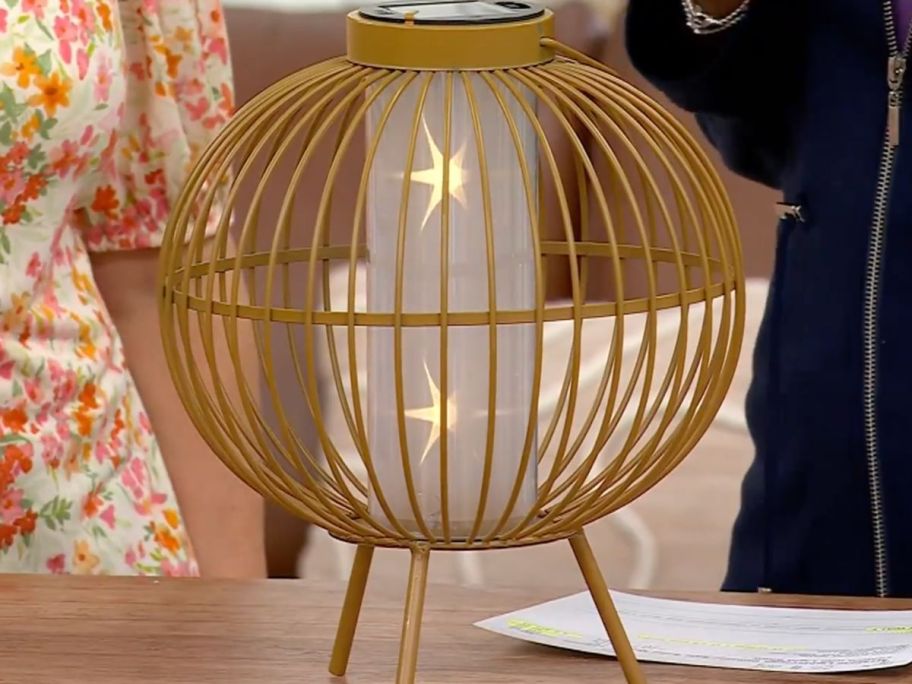 Outdoor lamps displayed on top of the table
