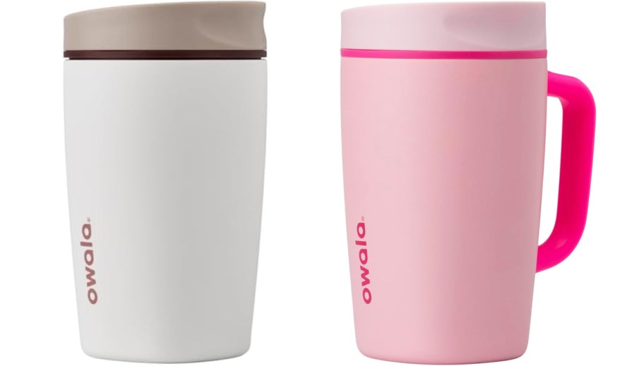 white and pink owala coffee tumblers