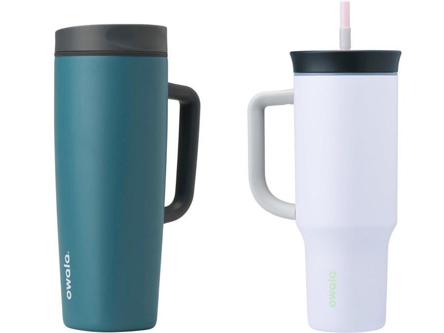 teal and white owala tumblers