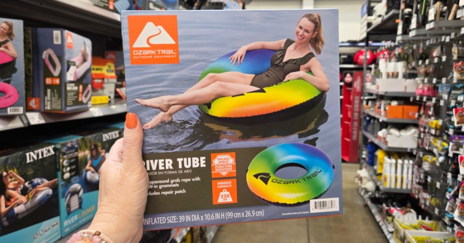 hand holding up Ozark Trail River Tube box in store