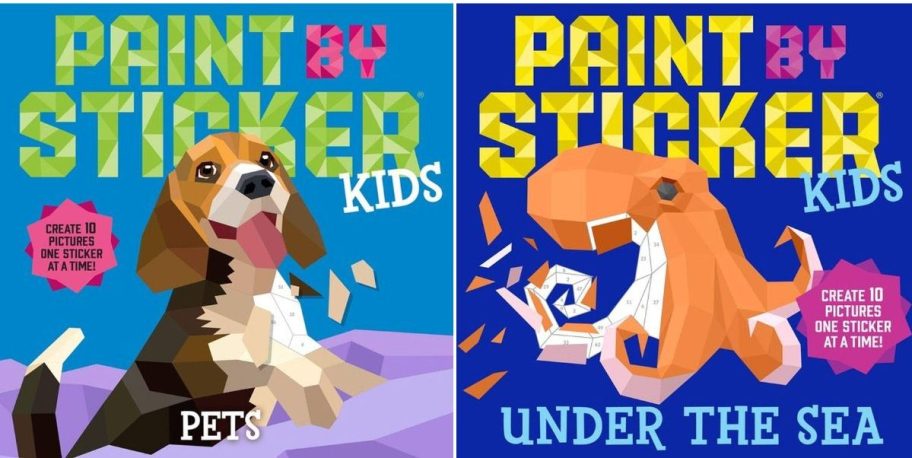 Stock images of two Paint by Sticker Books