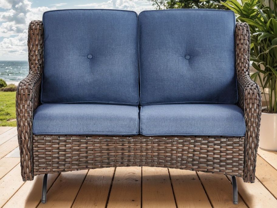 Pocassy PACHAIRS-T Wicker Brown Steel Frame Glider Conversation Chair
