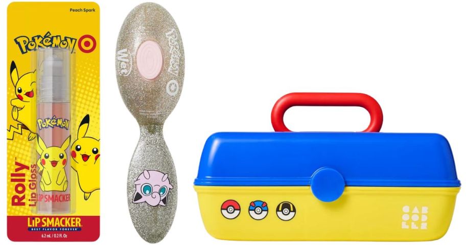 Pokémon Lip Smackers, Wet Brush Pokémon Pop & Go Brush, and Caboodles Pokémon Case