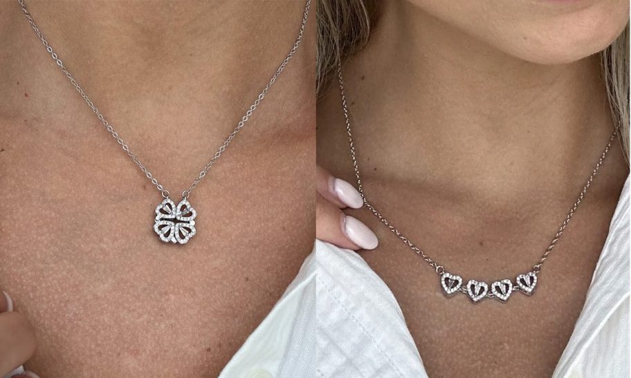 Posie 18k White Gold Plated 2-in-1 Heart:Clover Pendant Necklace