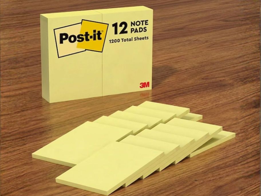 Post-it Notes 4" x 6" Canary Collection 100-Sheet 12-Pack on table