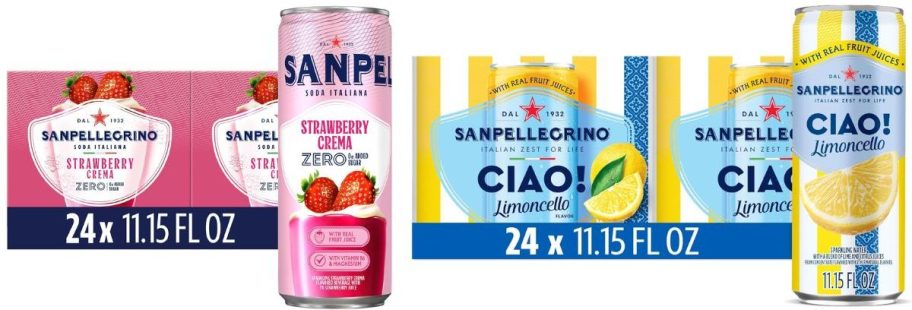 Stock images of two 24-packs of San Pelegrino Soda