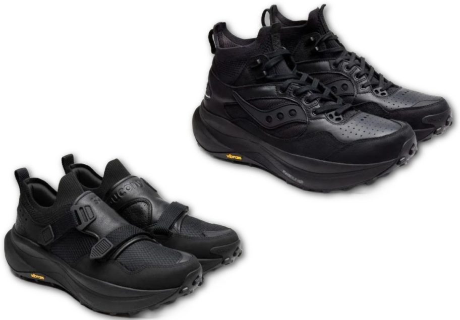 Stock images of two pairs of Saucony hiking shoes