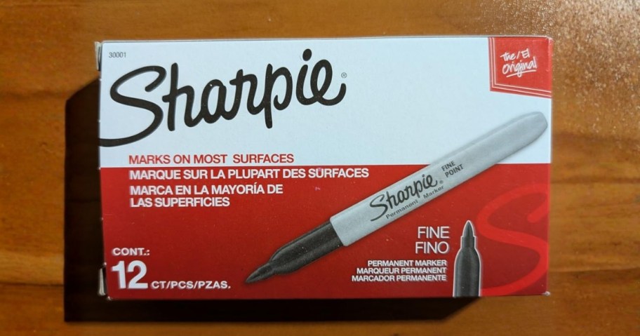box of sharpie permanent markers on kitchen table