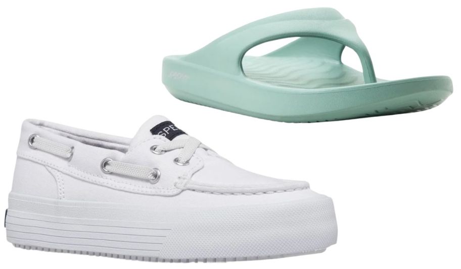 Sperry shoes in white and green sandals