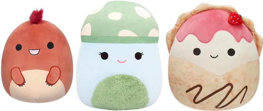 3 squishmallows plush in a row