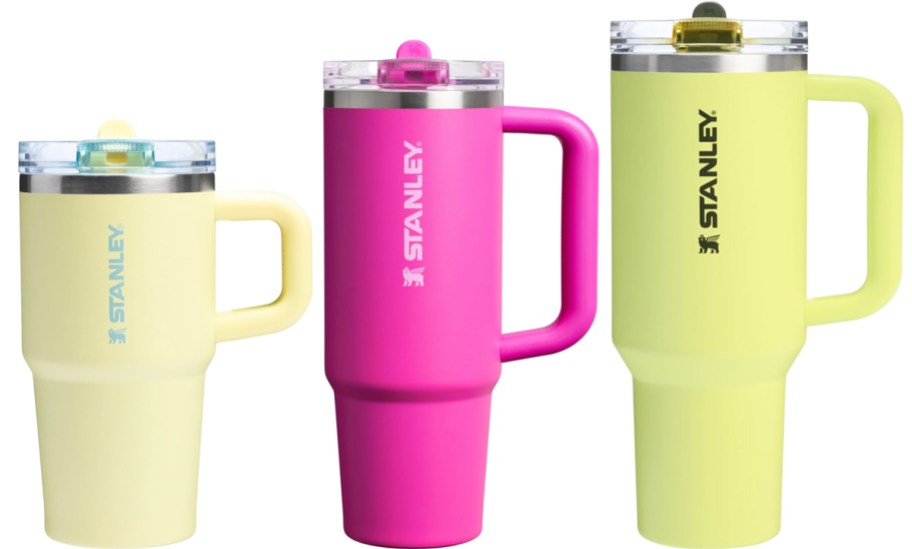 yellow and pink stanley tumblers