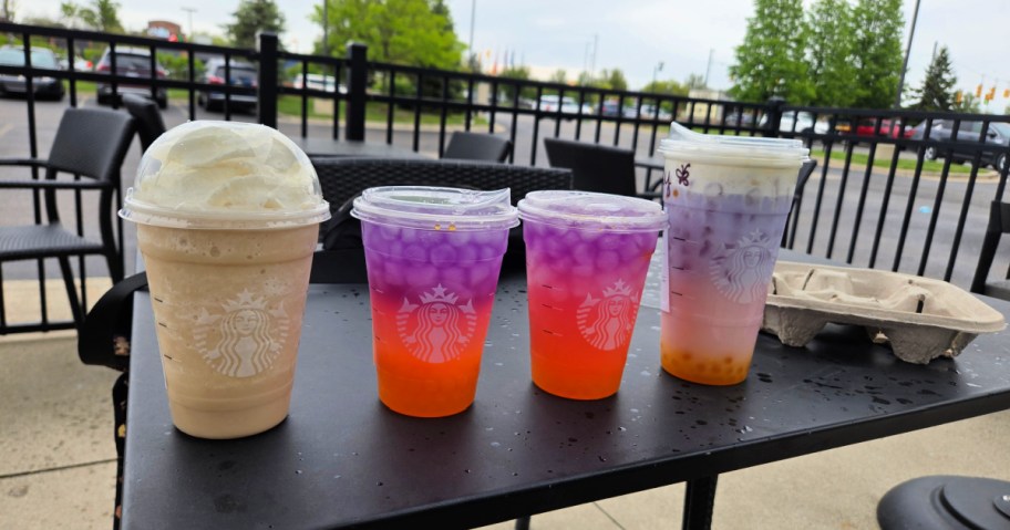 Starbucks summer drinks on a table