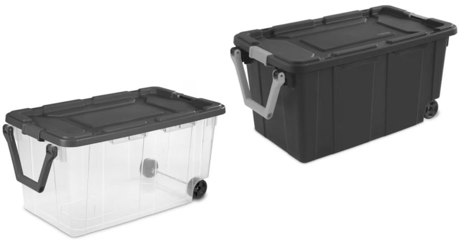 Stock images of two Sterilite Wheeled storage bins